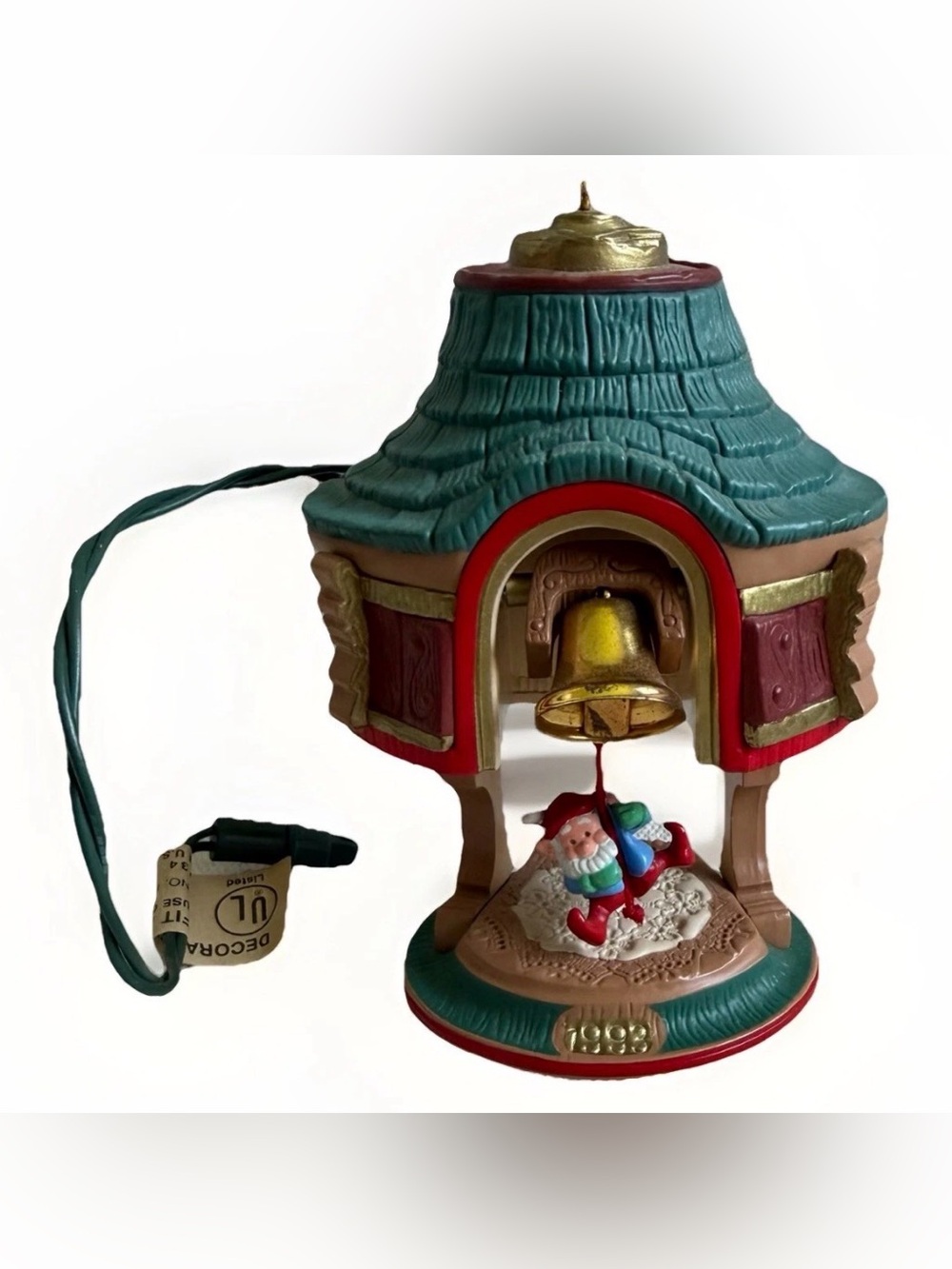 Vintage 1993 Hallmark Keepsake Magic Light Motion Ornament Elf Bell Display Only